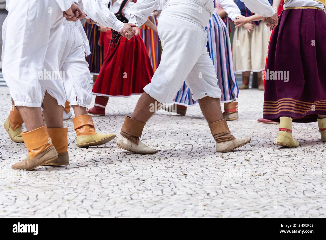 Close up of feet dancer of the traditional folklore of Madeira Island, Bailinho da Madeira. Stock Photo