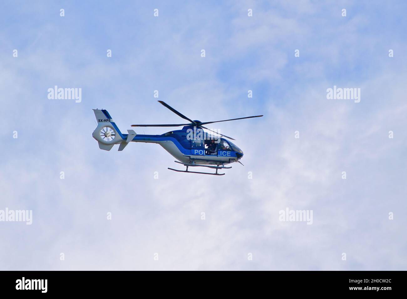 police helicopter, in low flight Stock Photo