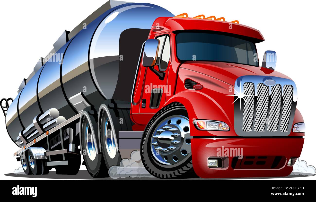 Cartoon semi tanker truck. Available EPS-10 vector format separated by groups and layers with transparency effects for one-click recolour Stock Vector