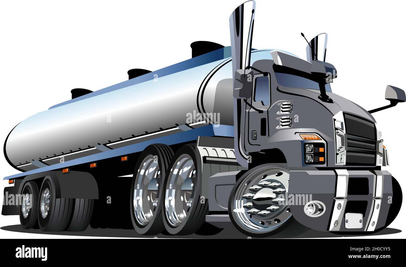 Cartoon semi tanker truck. Available EPS-10 vector format separated by groups and layers with transparency effects for one-click recolour Stock Vector