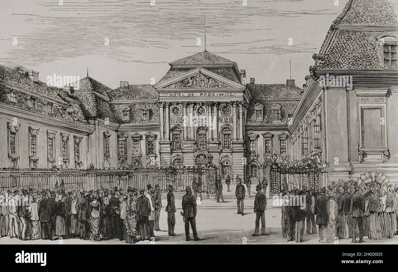 History of Germany. Congress of Berlin, June 13, 1878. It was held at the Radziwill Palace, the new official residence of the Prince of Bismarck (Palace of the Chancellery of the German Empire). The solution of the multiple issues of the Eastern Question was discussed. The European powers of Germany, Austria-Hungary, France, Great Britain, Italy, Russia and the Ottoman Empire participated. Engraving by Capuz. La Ilustración Española y Americana, 1878. Stock Photo