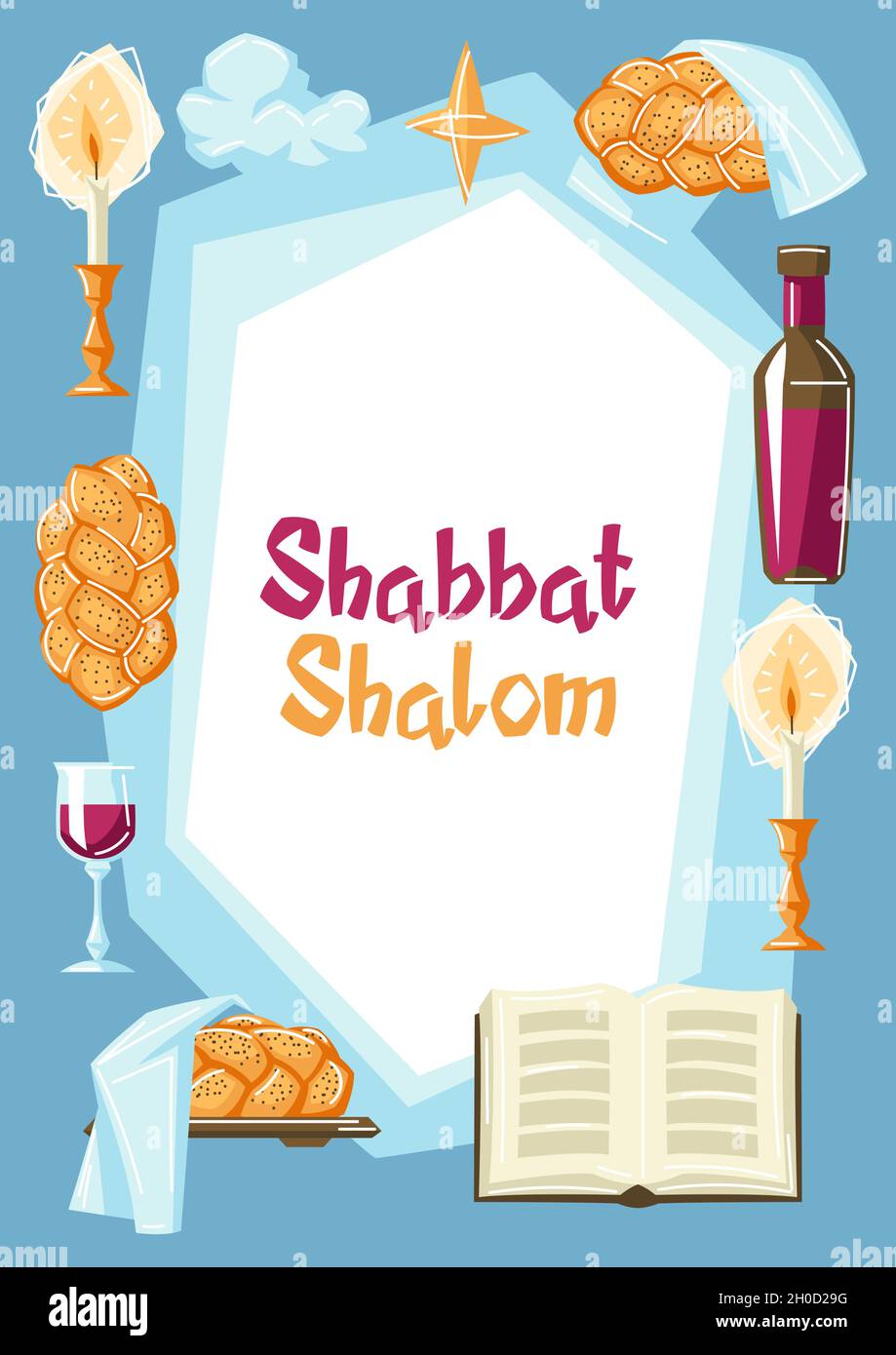 Shabbat Shalom frame with religious objects. Background with Jewish