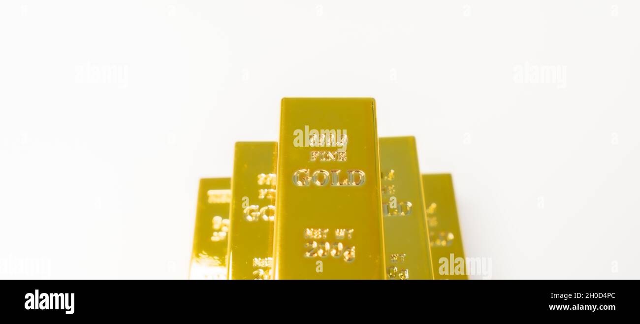 Stack of pure gold bullion bars in bank vault storage. 1kg 999,9 Fine ...
