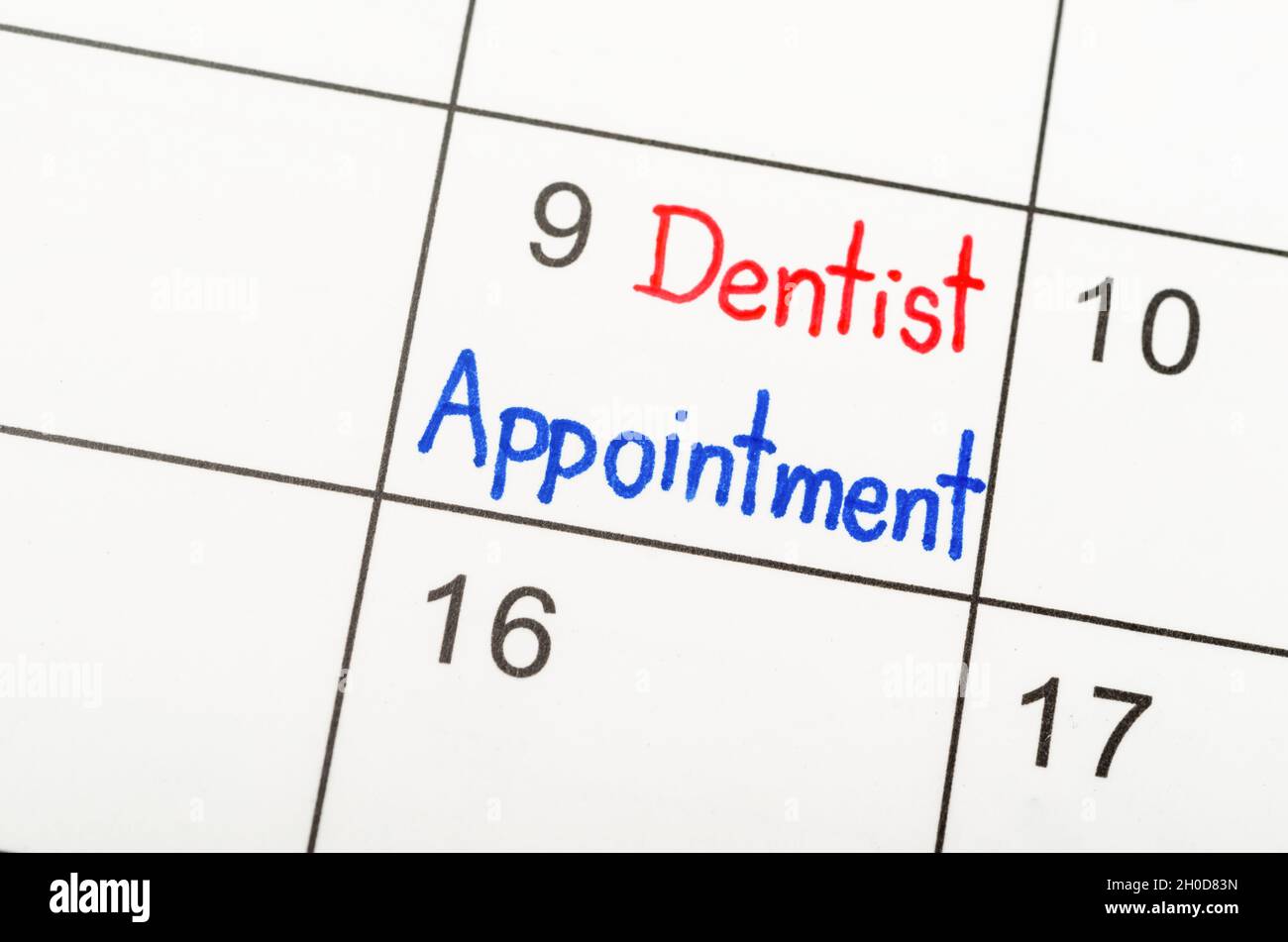 Dentist appointment wirting calendar to remind you an important