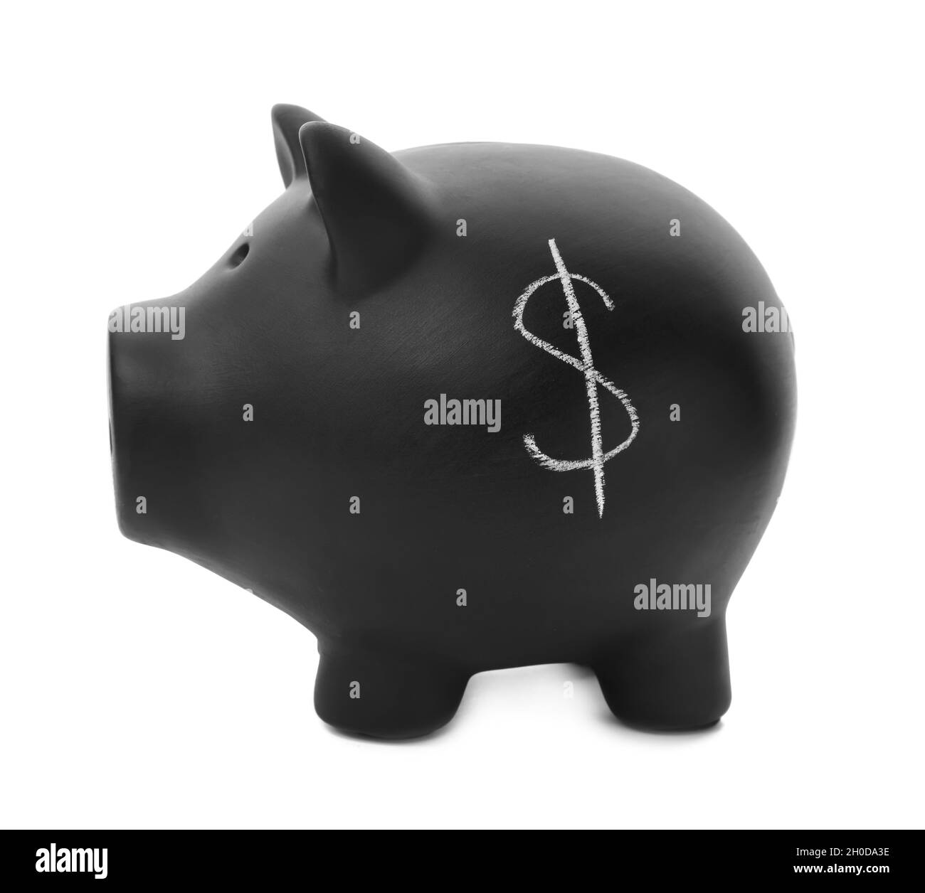 Black piggy bank with dollar symbol on white background Stock Photo - Alamy