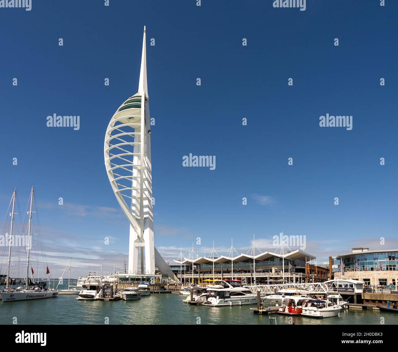 Spinnaker Tower and Portsmouth harbour on a hot summer day Stock Photo
