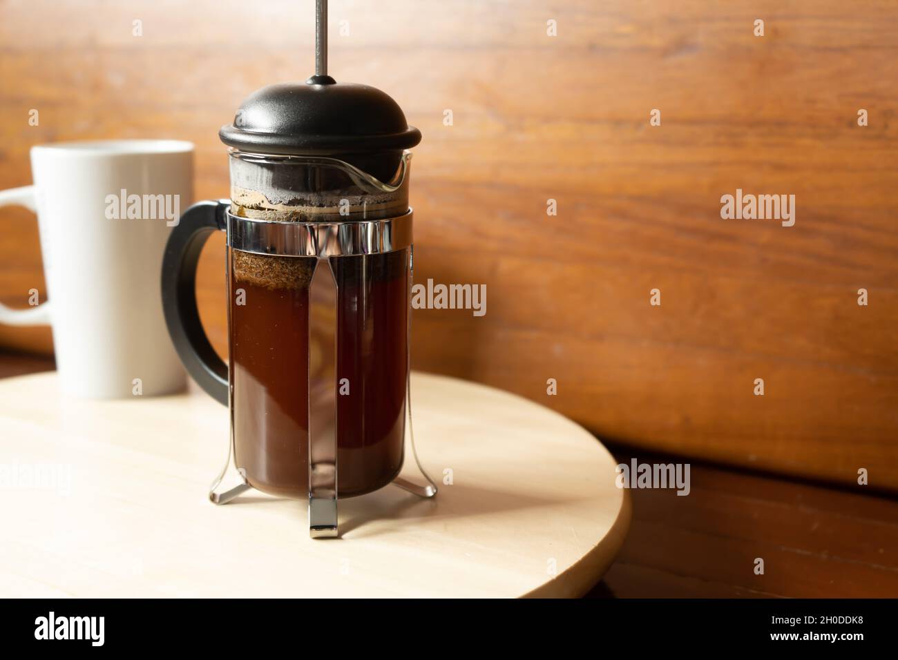Making coffee with French press method Stock Photo