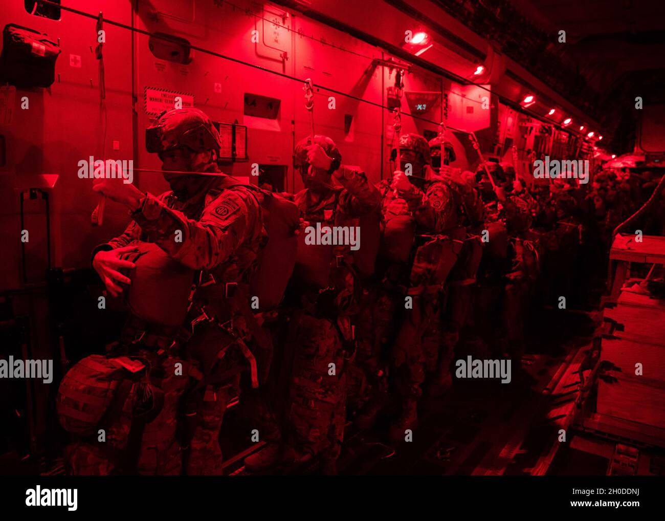 Paratroopers wait to exit a U.S. Air Force C17 Globemaster III over