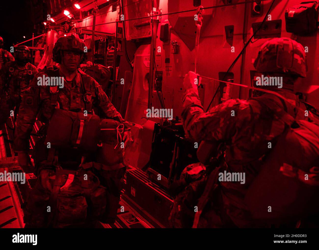 Paratroopers wait to exit a U.S. Air Force C17 Globemaster III over