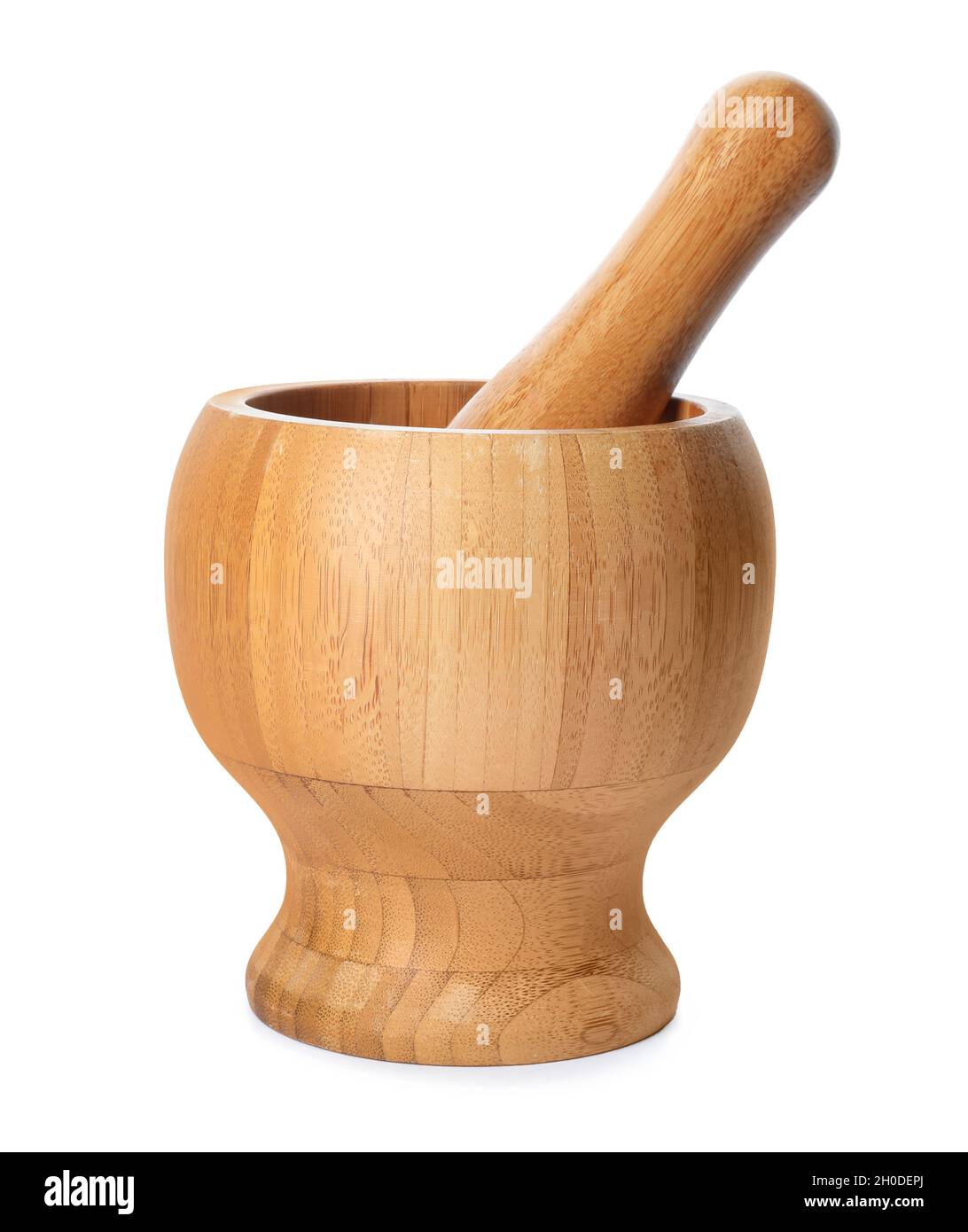 Mortar and pestle made of bamboo on white background Stock Photo Alamy