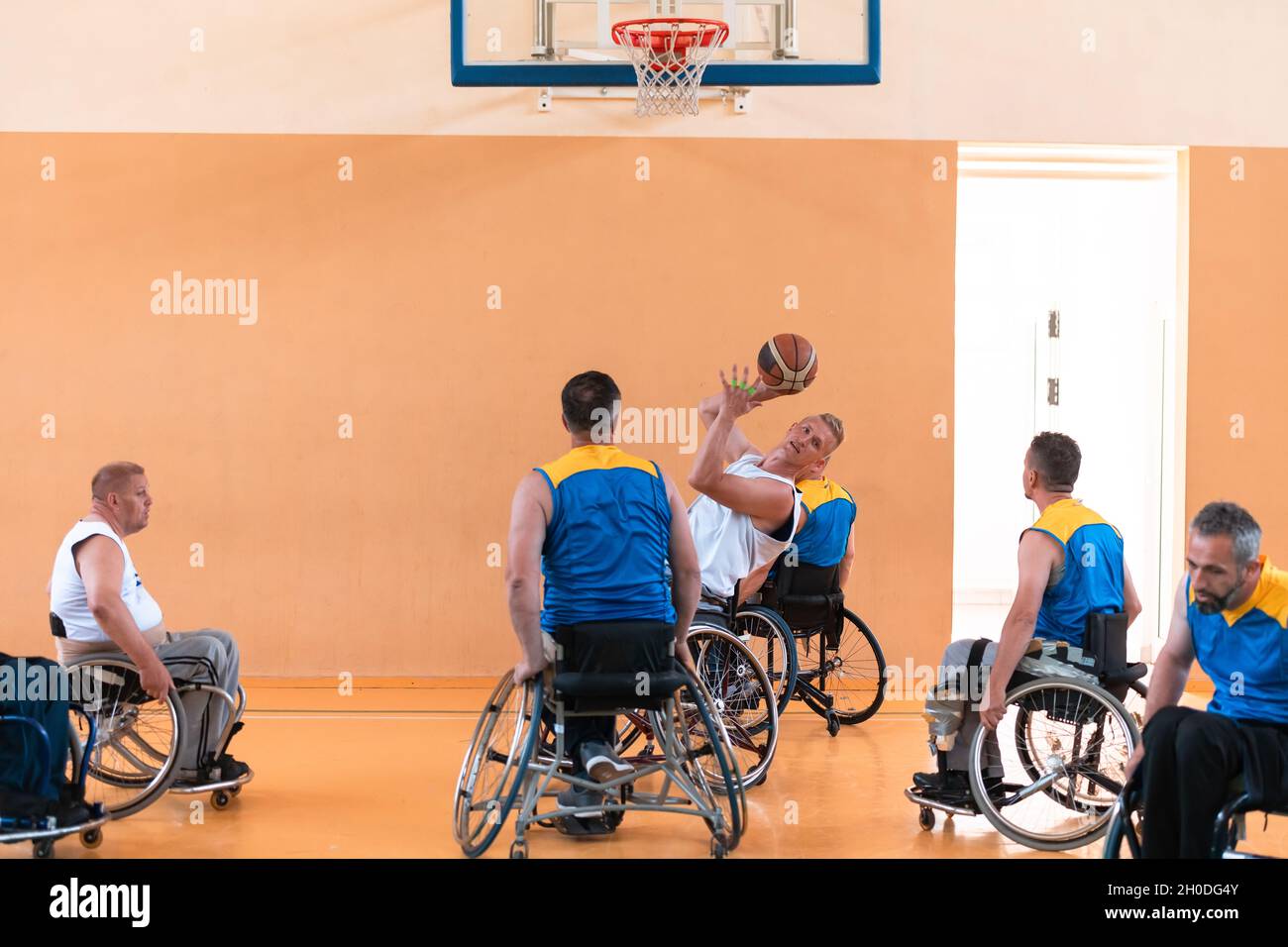 Disabled War veterans mixed race and age basketball teams in