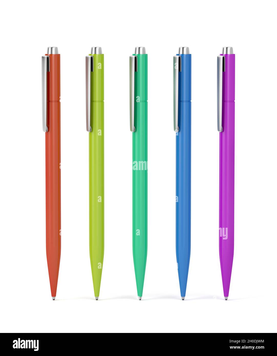 Five pens with different colors on white background Stock Photo Alamy