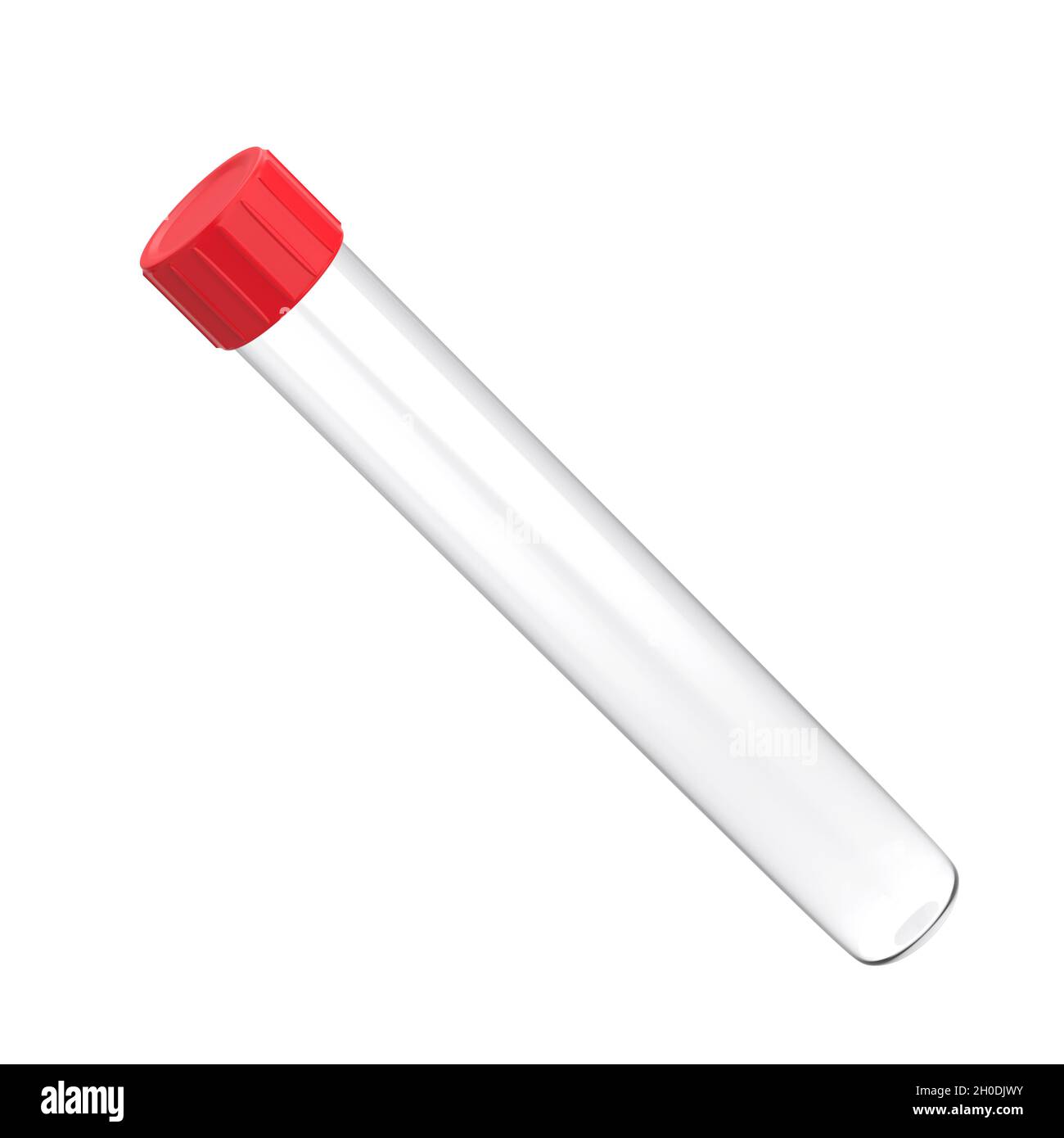 Test tube with red cap isolated on white background Stock Photo