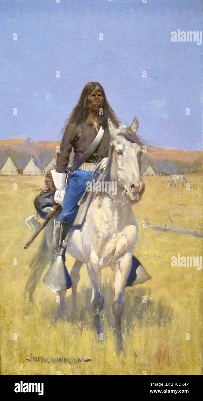 Native American artwork - Mounted Indian Scout by Frederic Remington Stock Photo