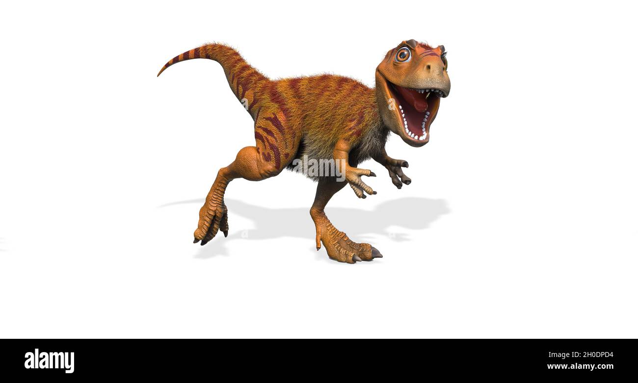 Baby Dinosaur Allosaurus Standing With Back Leg Lifted And Mouth Open Stock Photo Alamy