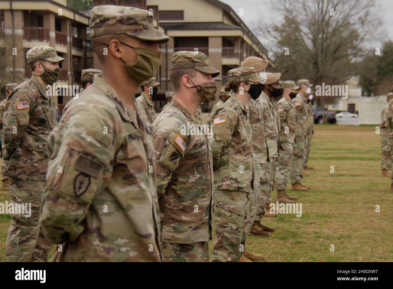 U.S. Army Soldiers stand in formation during an Infantry Expert Badge