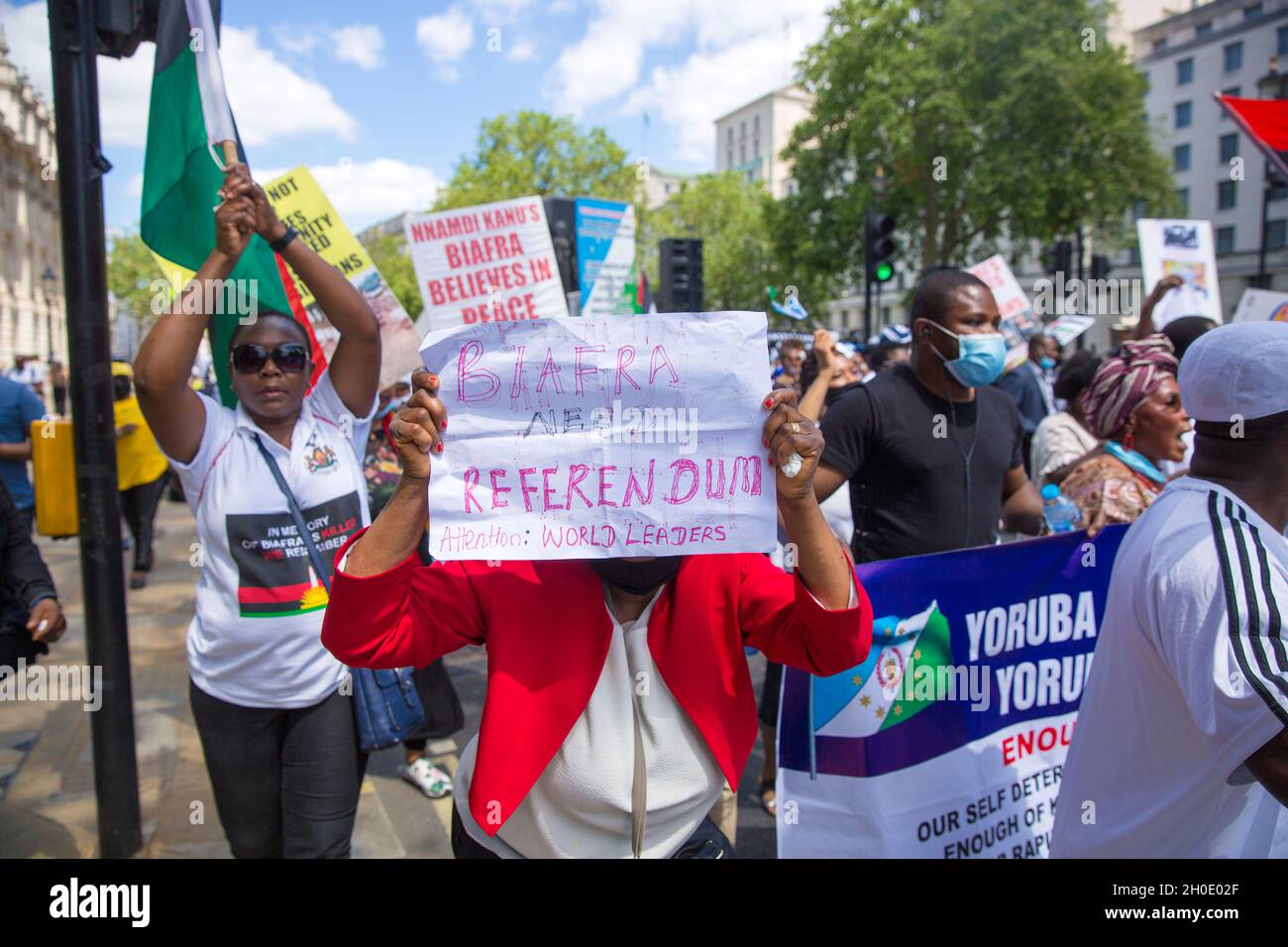 People rally for Biafra near Downing Street, central London, 12 June 2021, as the G7 summit is held in Cornwall, south-west of England. Stock Photo