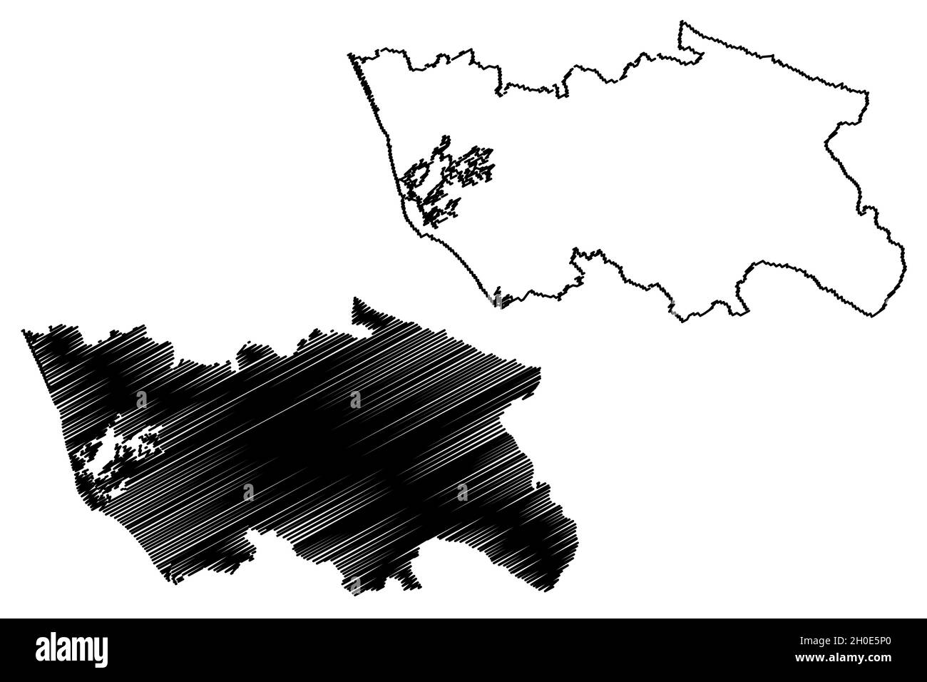 Kollam district (Kerala State, Republic of India) map vector illustration, scribble sketch