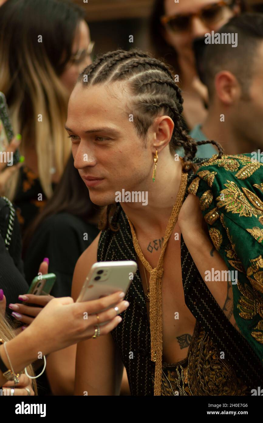 Irama arriving at the Etro fashion show during the Milan Fashion Week - Spring / Summer 2022 on September 23, 2021 in Milan, Italy. Stock Photo