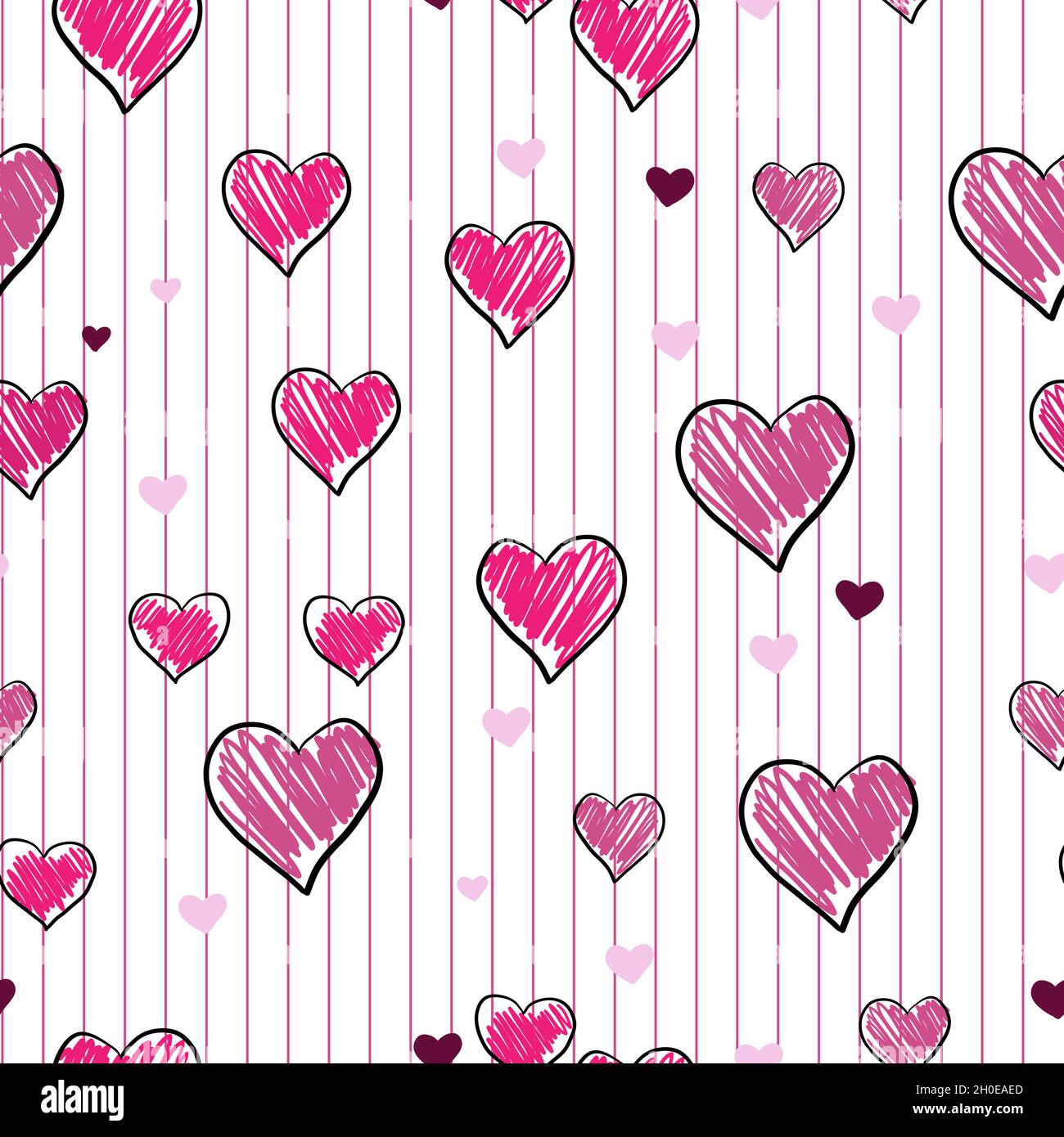 Simple cute seamless pattern with handdrawn hearts for packaging and fabric, simple flat vector illustration Stock Vector