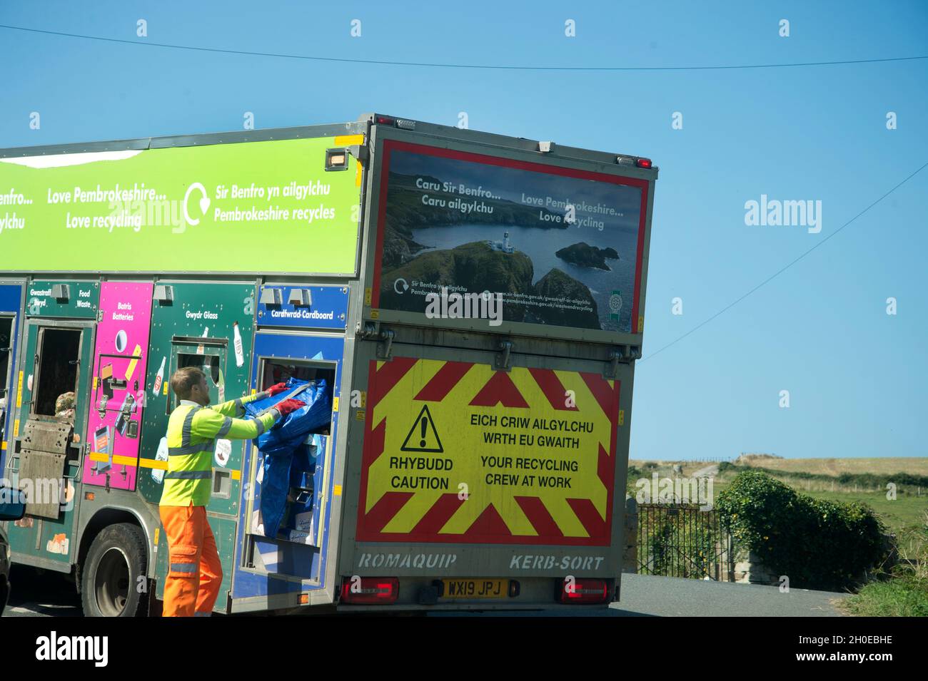 Wales August 2021. Pembrokeshire. Dale. Recycling rubbish collection