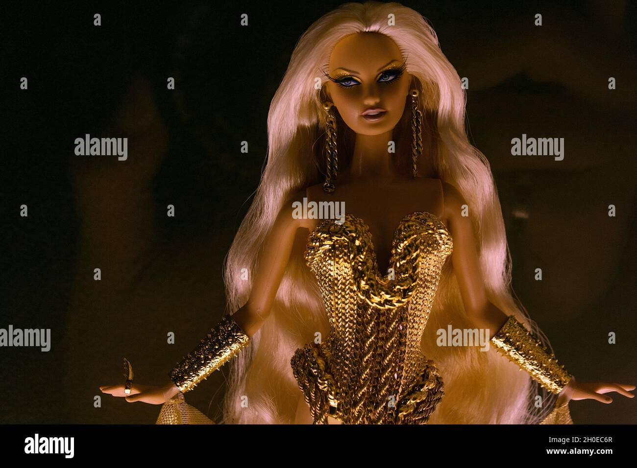 Blonds Blond Gold Barbie exposition at Mudec museum in Milan, Italy Stock Photo