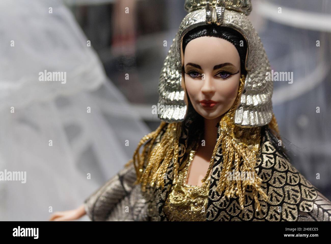 Elizabeth Taylor in Cleopatra, Barbie The Icon exposition at Mudec museum in Milan, Italy Stock Photo
