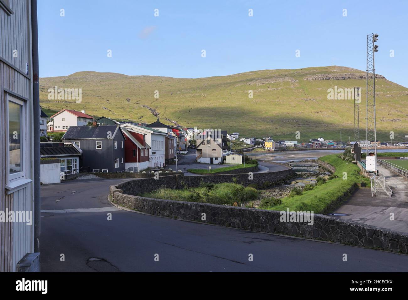 Village of Sorvagur, Vagar Island, Faroe Islands, Europe. Stock Photo