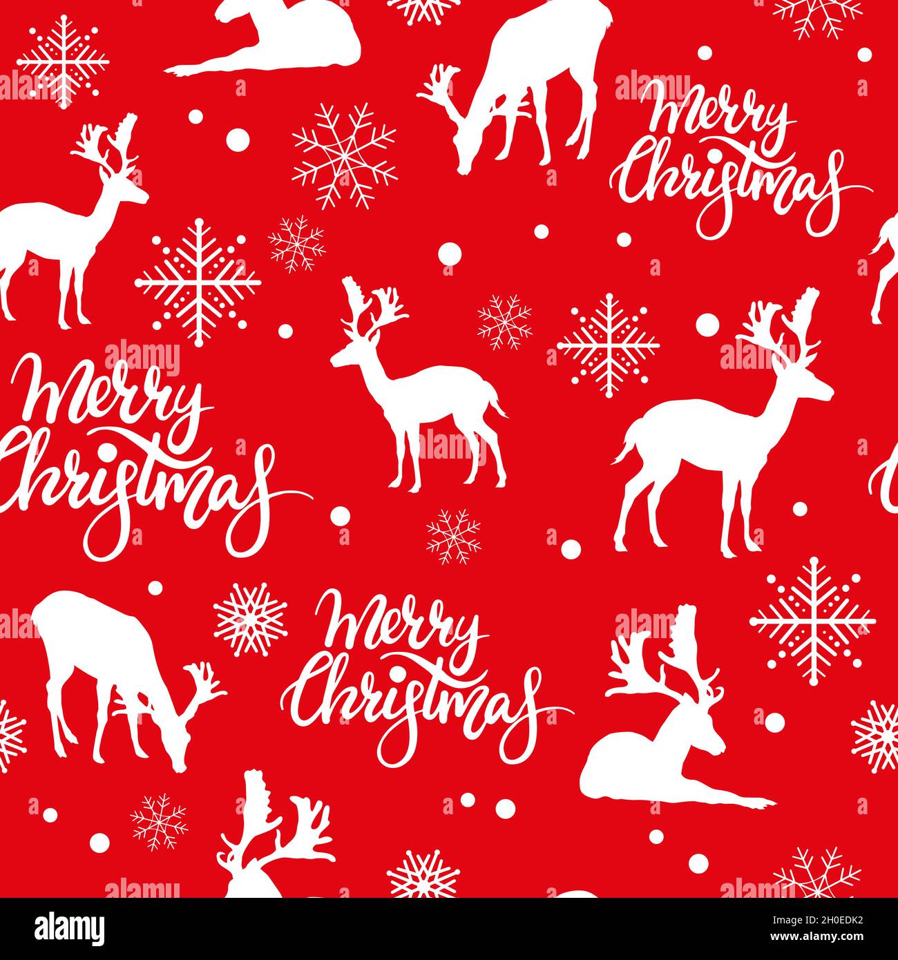 Vector seamless pattern with white deers silhouette and snowflakes on ...