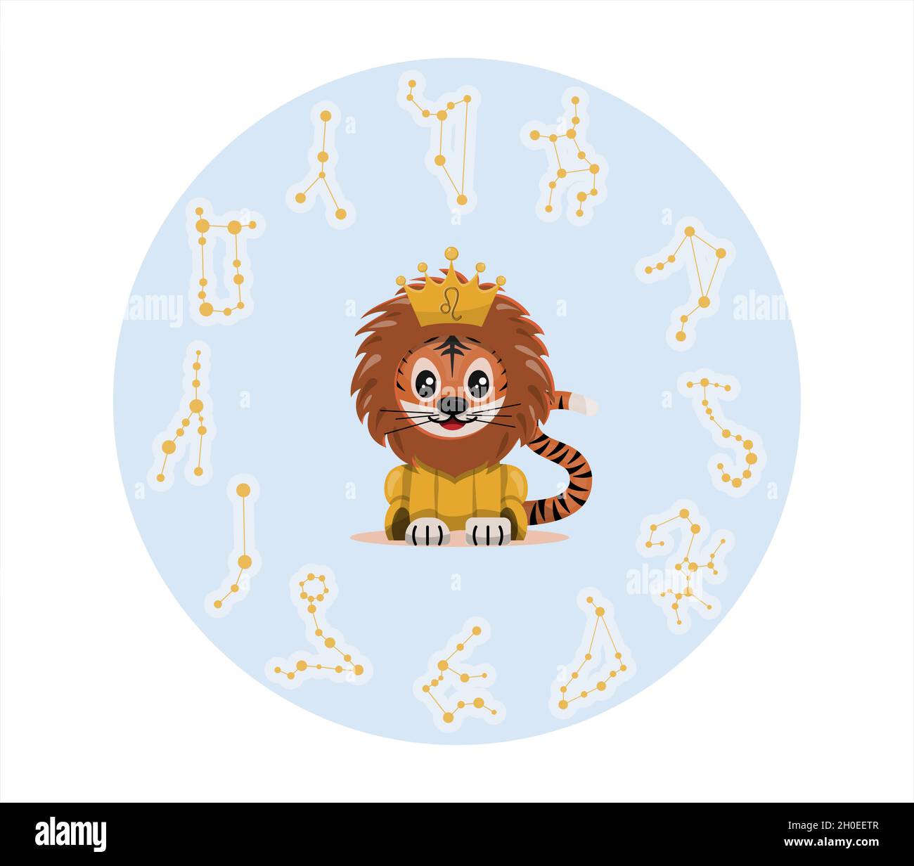 Tiger cub with leo zodiac sign Astrological sign icon Vector cartoon