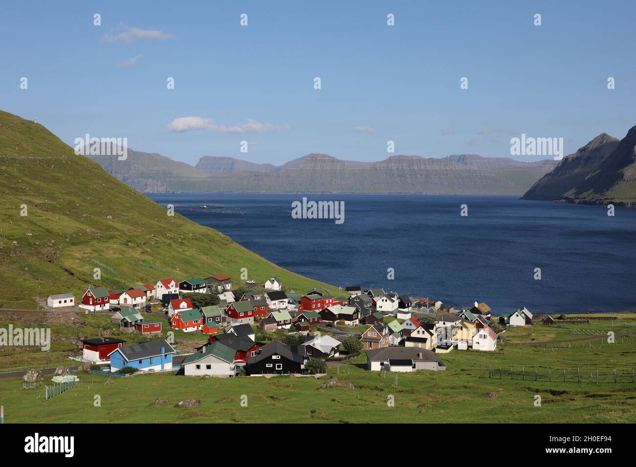High angle view of Funningur, Eysturoy Island, Faroe Islands,Scandinavia, Europe. Stock Photo