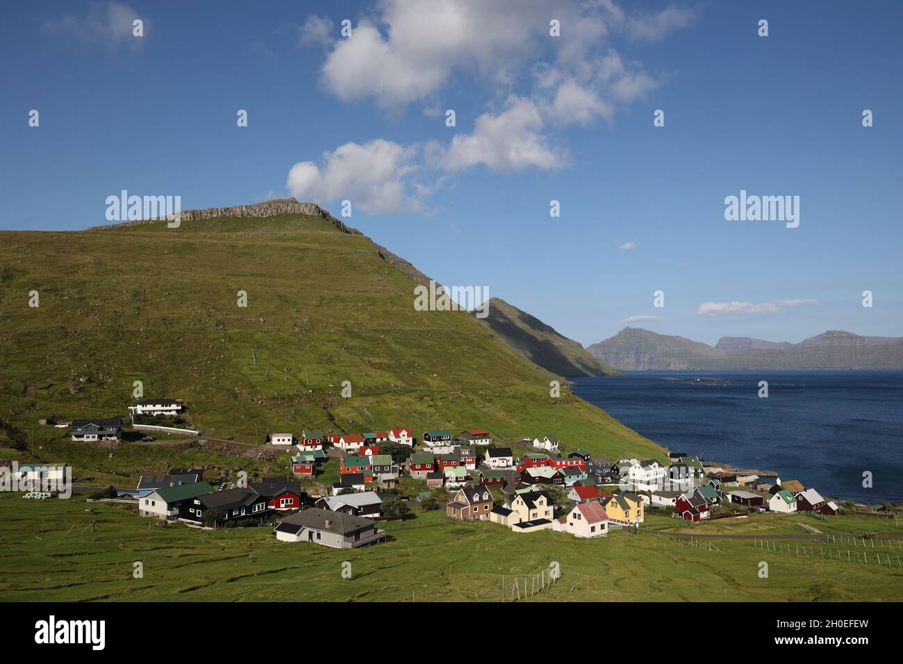 High angle view of Funningur, Eysturoy Island, Faroe Islands,Scandinavia, Europe. Stock Photo