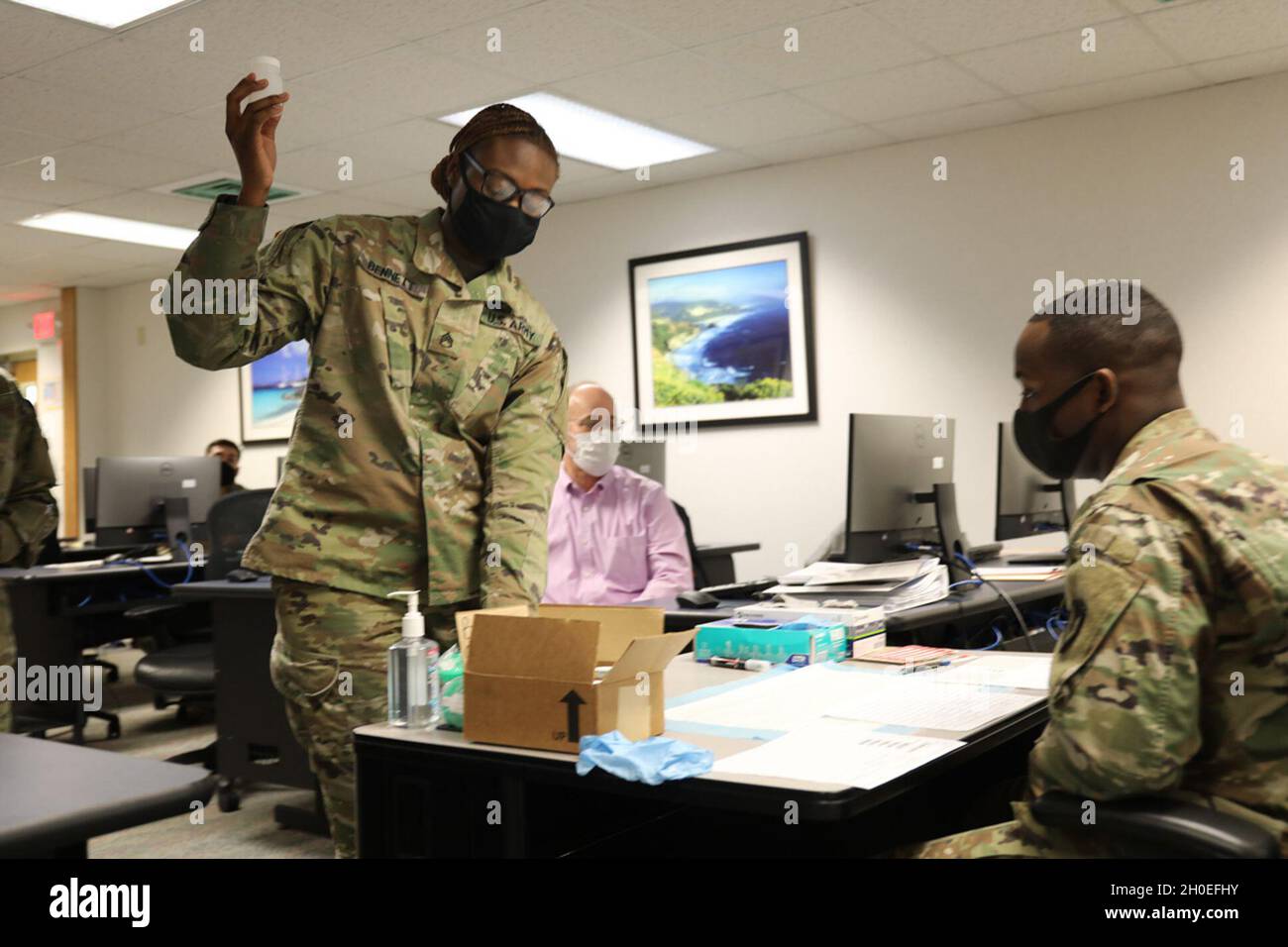 Staff Sgt. Kristen Bennett, Assigned To The 88Th Military Police Battalion,  Roleplays Providing A Sample During A “Urinalysis” Drug Test While  Attending The Four-Day Unit Prevention Leader Course, Held Feb. 8 Through