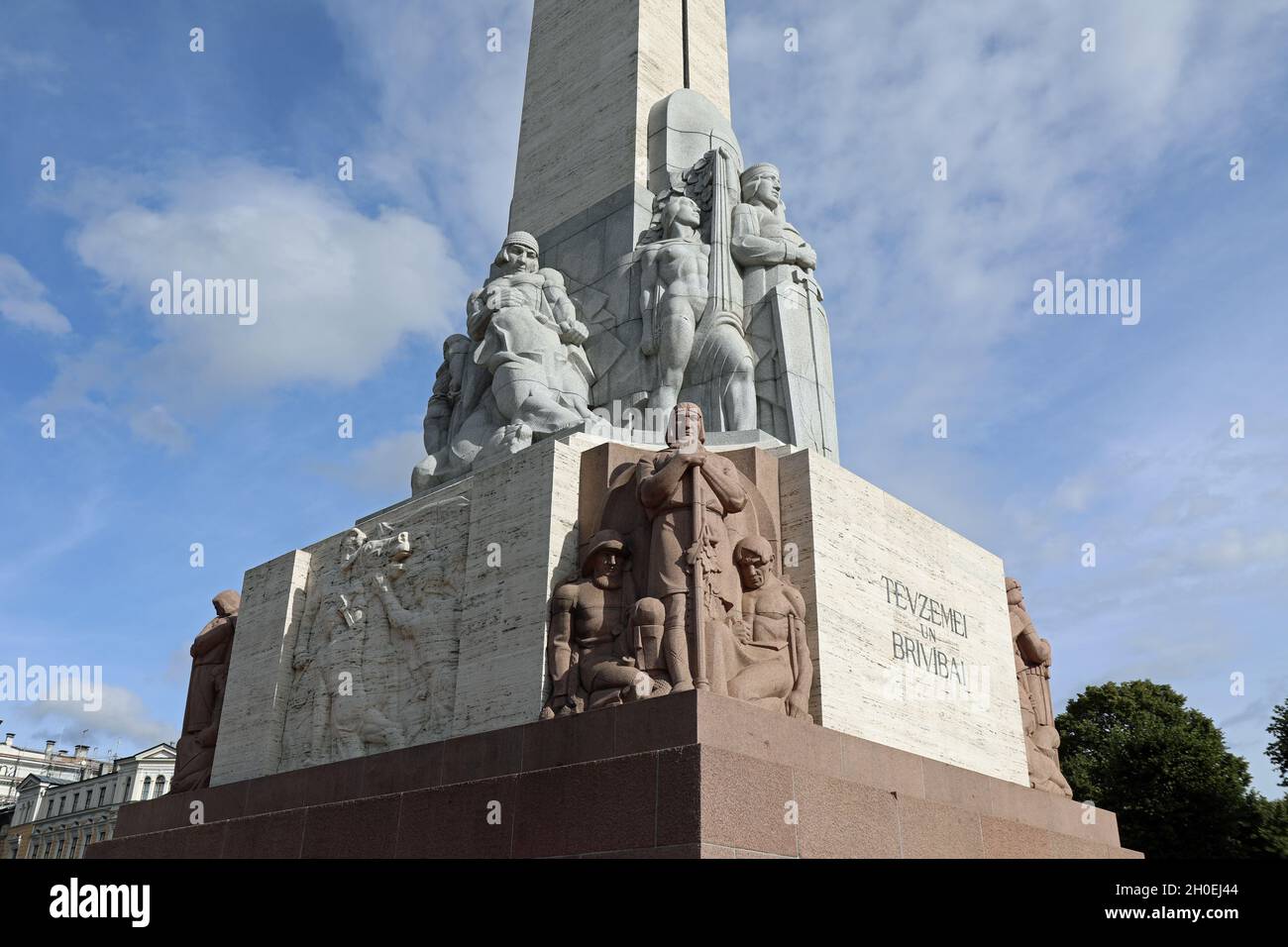 Sculptural detail of the Freedom Monument in Riga Stock Photo