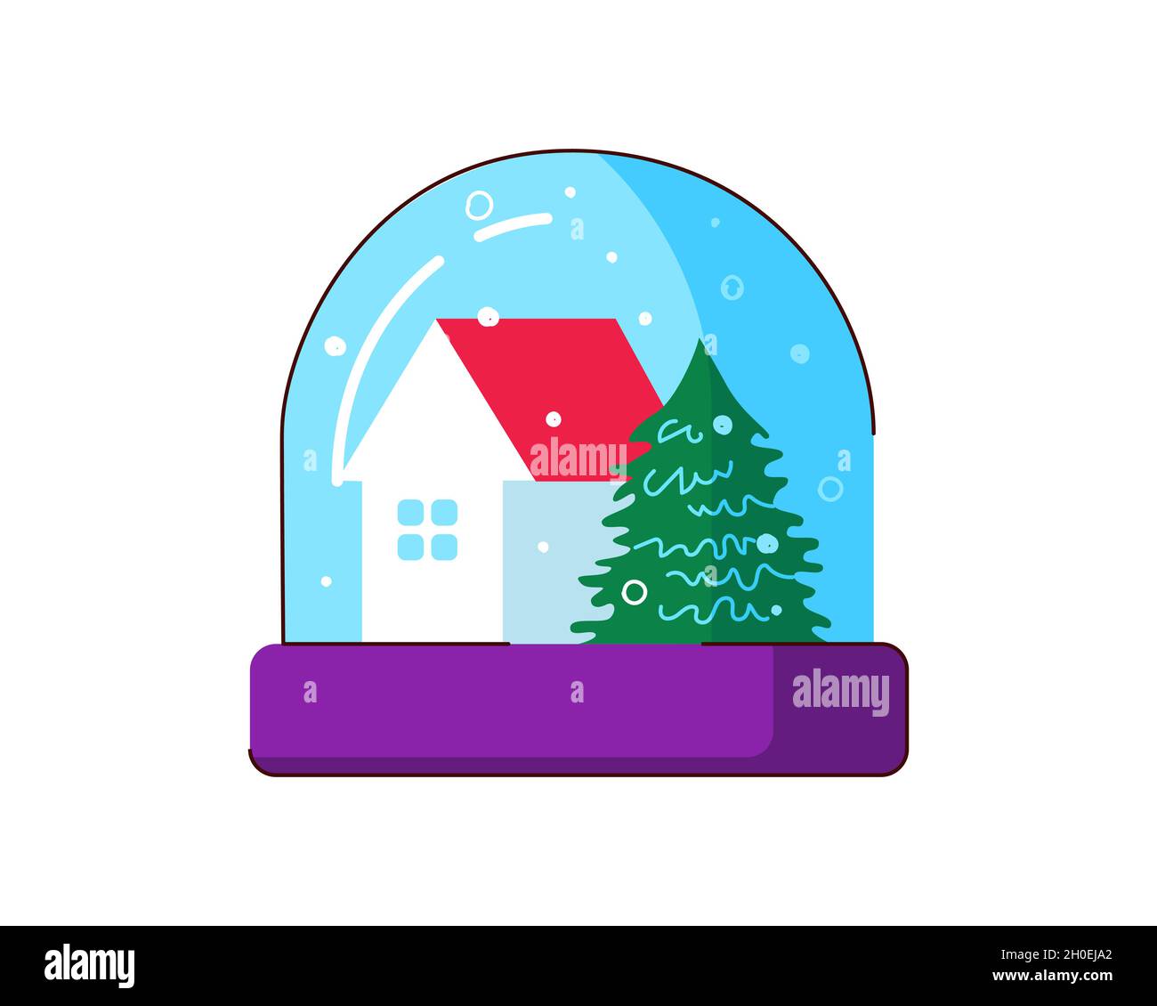 Snow globe with winter house and spruce. Glass sphere holiday decoration vector isolated eps illustration Stock Vector