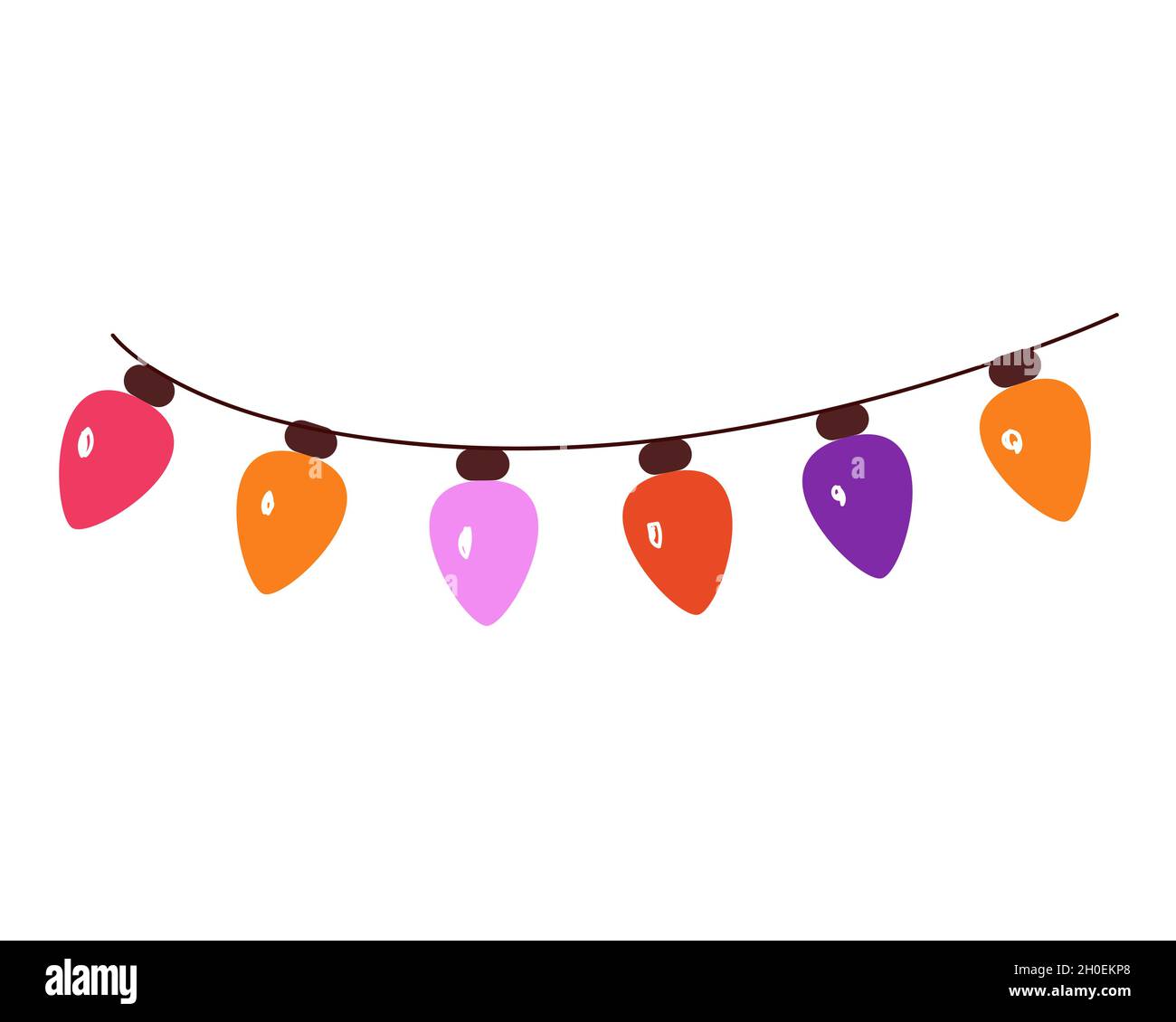 Garland with colorful light bulbs. Festive decoration drawing vector ...