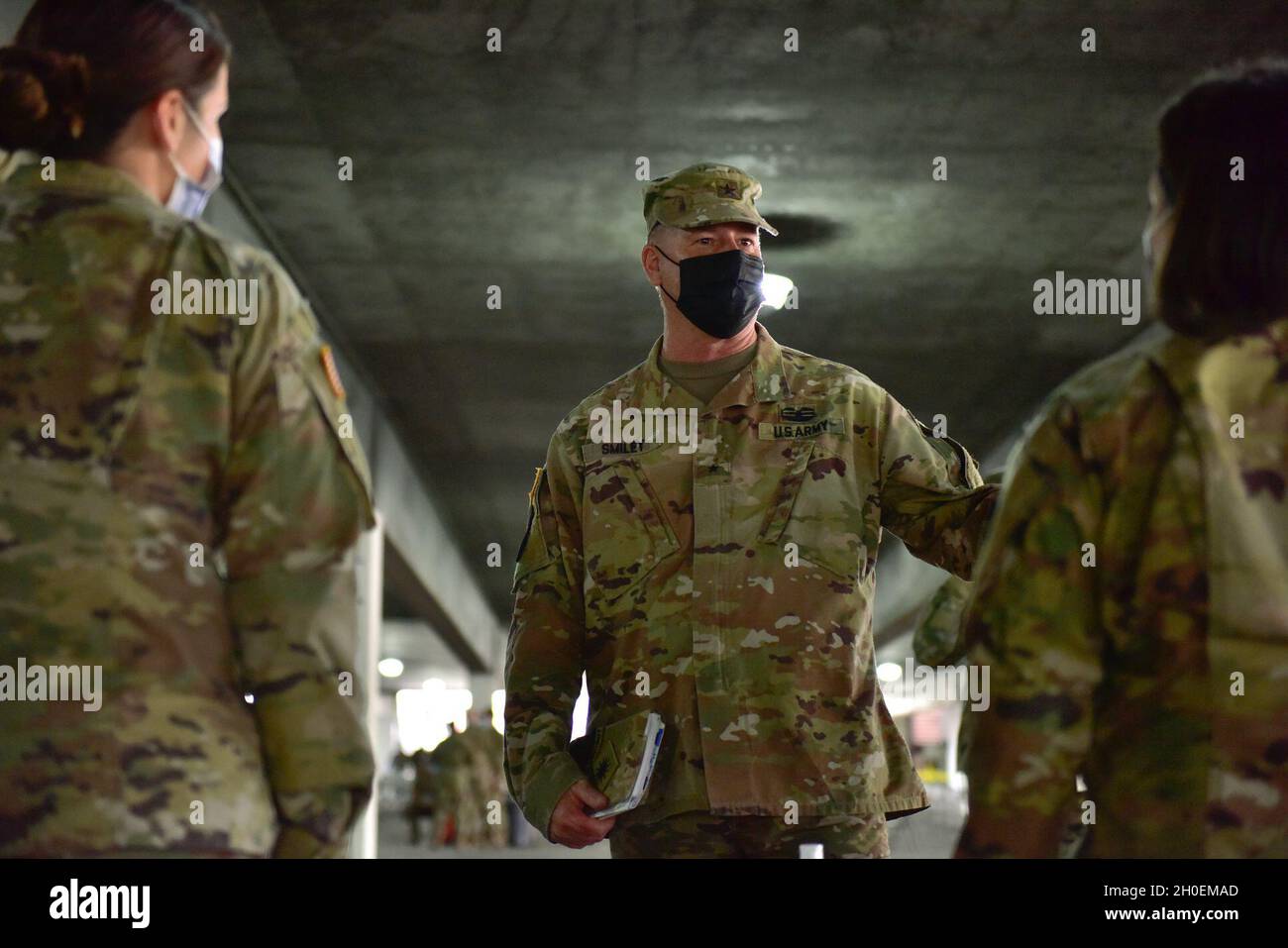 U.s. Army Brig. Gen. Jeffrey Smiley, The Joint Staff Director With The California  National Guard, Speaks With Service Members Of Joint Task Force Mustang  During His Visit Of The Walk-Up Section Of