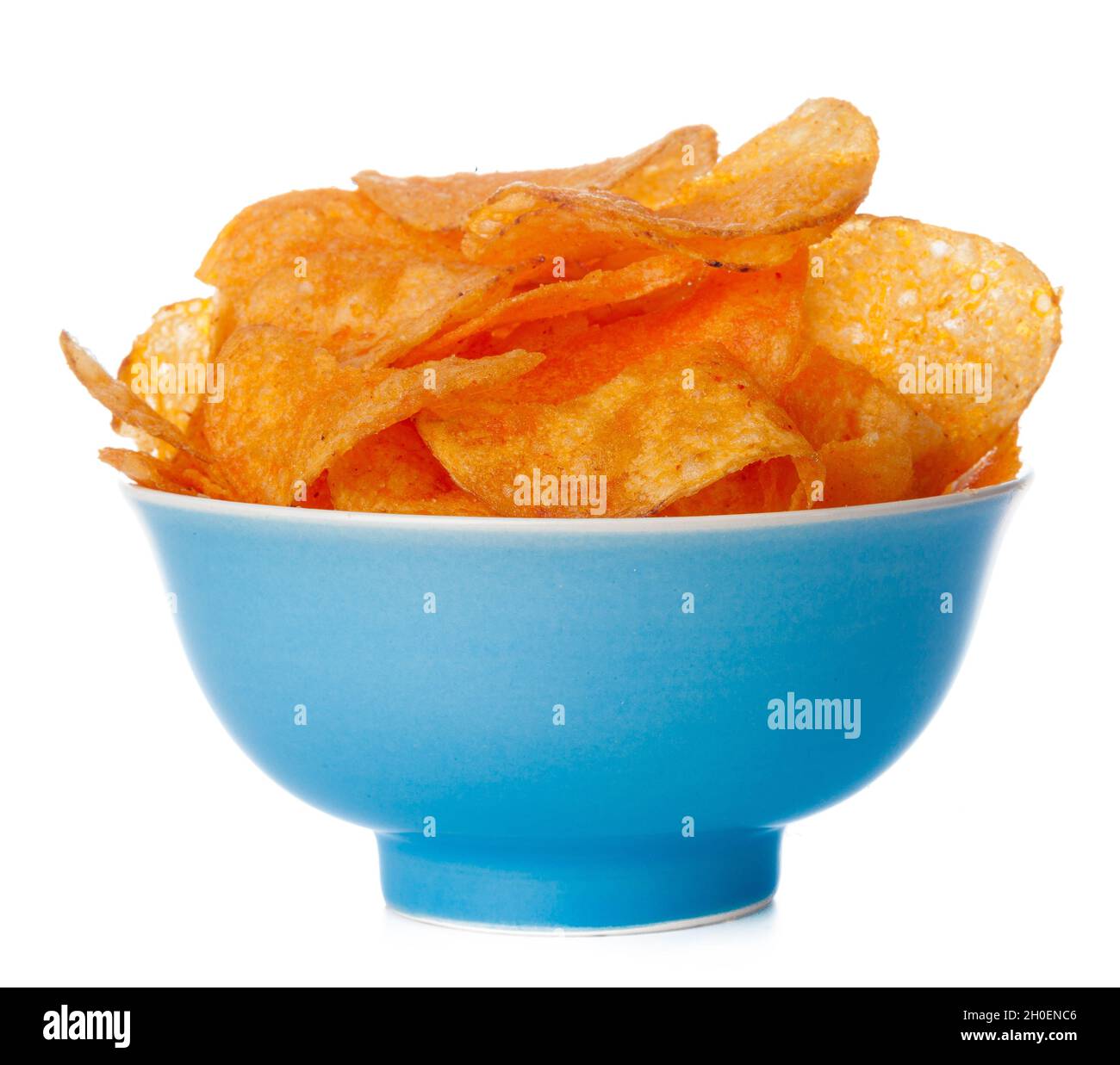 Bowl of potato chips isolated on white Stock Photo Alamy