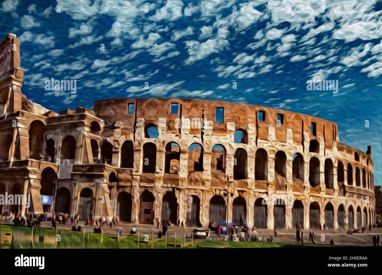 Colosseum facade, an ancient Roman arena and one of the italian most ...