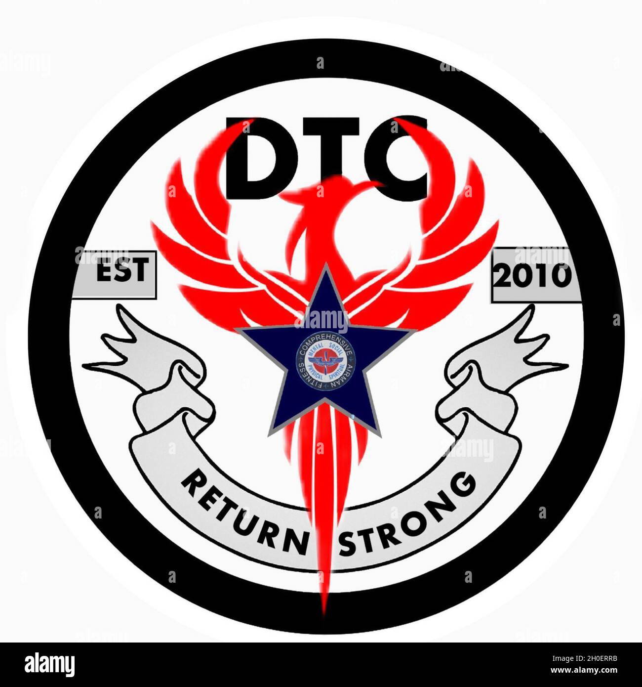 The Deployment Transition Center allows deployers returning home to relax  and discuss their recent deployment. The DTC's emblem depicts a phoenix and  the Comprehensive Airman Fitness logo. The DTC was established in