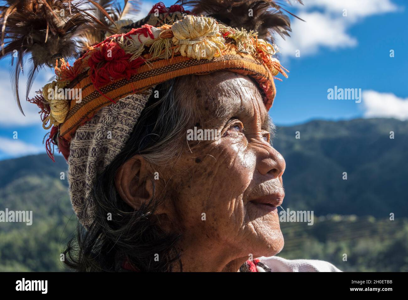 Portrait of senior Ifugao woman in traditional costume. Banaue Banaue, Ifugao province, Philippines Stock Photo