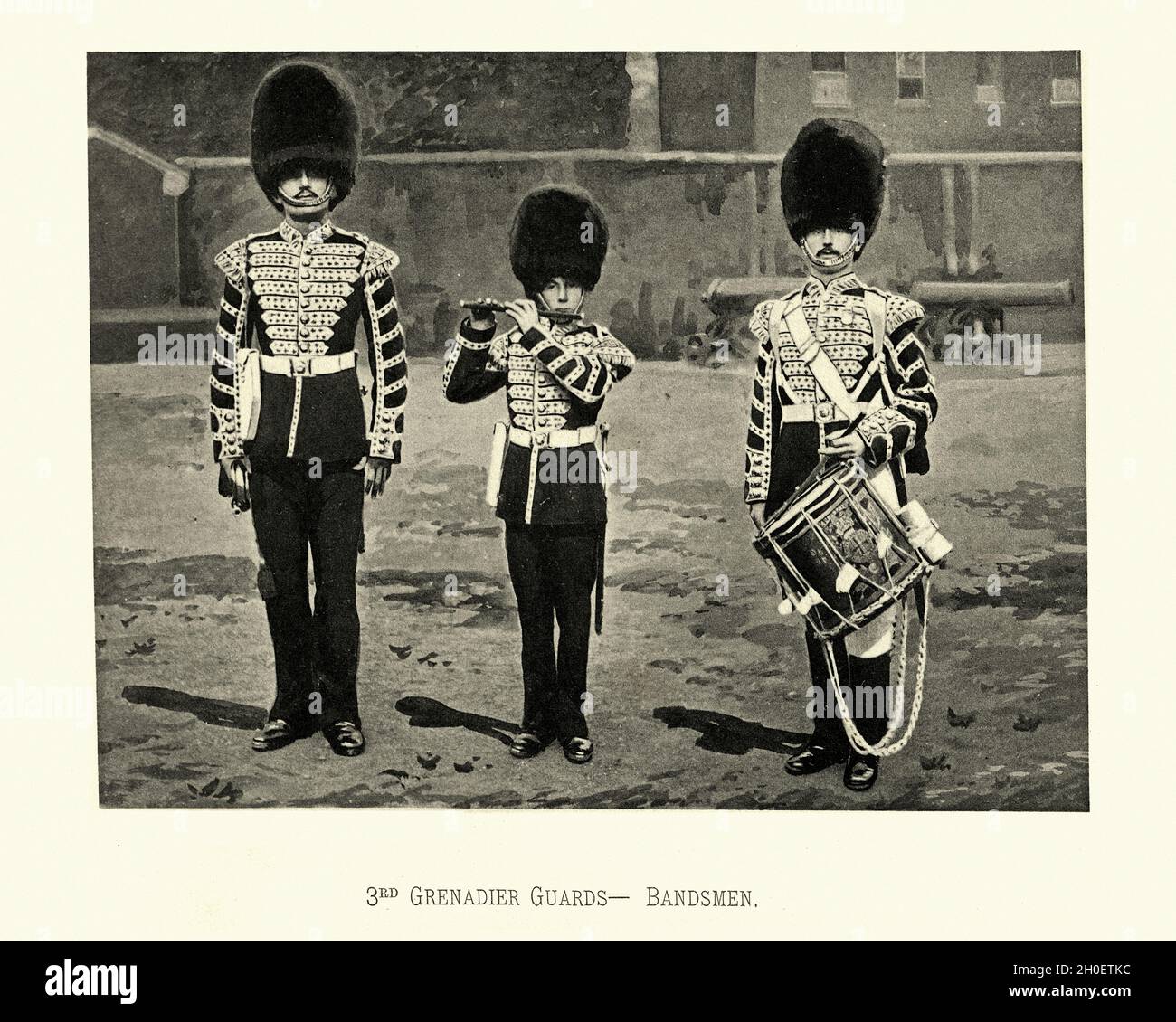 Vintage photogrtaph of British Army soldiers, Bandsmen of 3rd Grenadier