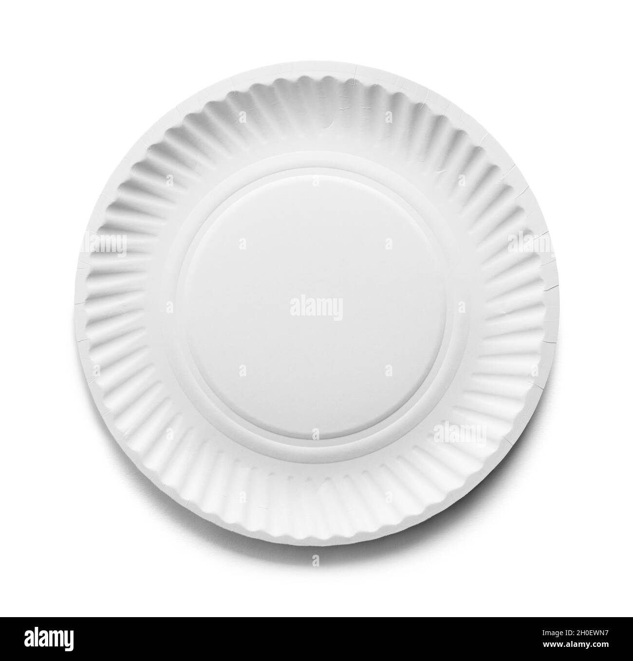 Thin Paper Plate Top View Cut Out on White. Stock Photo