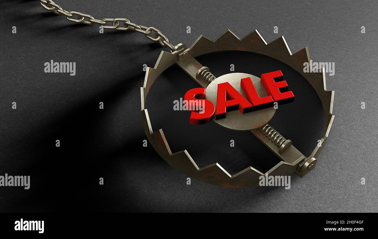 Sale trap. The red word SALE as bait in a trap. 3d render Stock Photo