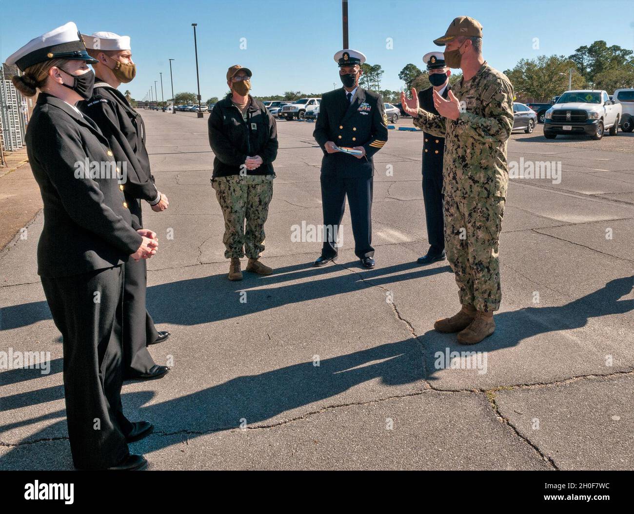 Commanding Officers Inspection 210223-N-BQ121-0001 PENSACOLA, Fla. (Feb. 23, 2021) Cmdr. Zach McKeehan ...