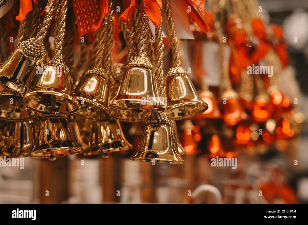 Highbridge Bells Golden and red bells on the showcase copy space. High quality photo ...