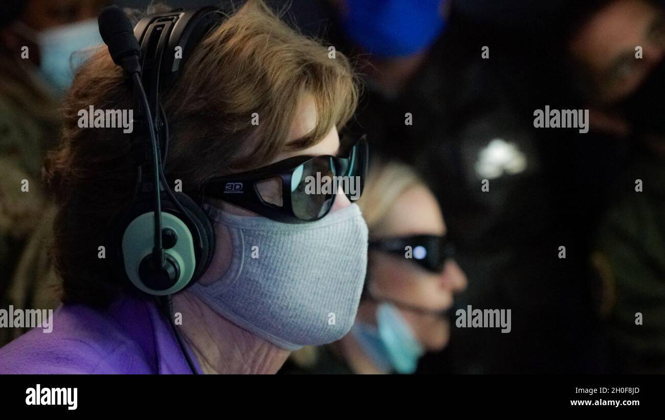 U.S. Sen. Jeanne Shaheen monitors the visual displays at the aerial refueling operator station of a KC-46A Pegasus during an orientation flight, Feb. 23, 2021. Shaheen and other members of Congress observed increased proficiency and performance of the aircraft and aircrew, while conferring with Air Force senior leaders about solutions to remaining challenges. Stock Photo