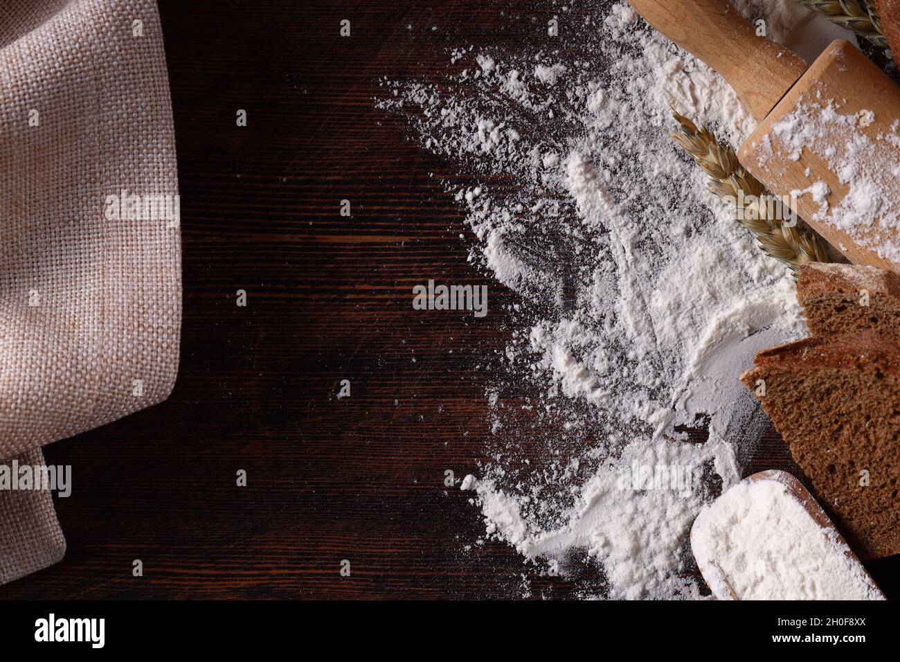 flour food fresh bread on wooden background Stock Photo - Alamy