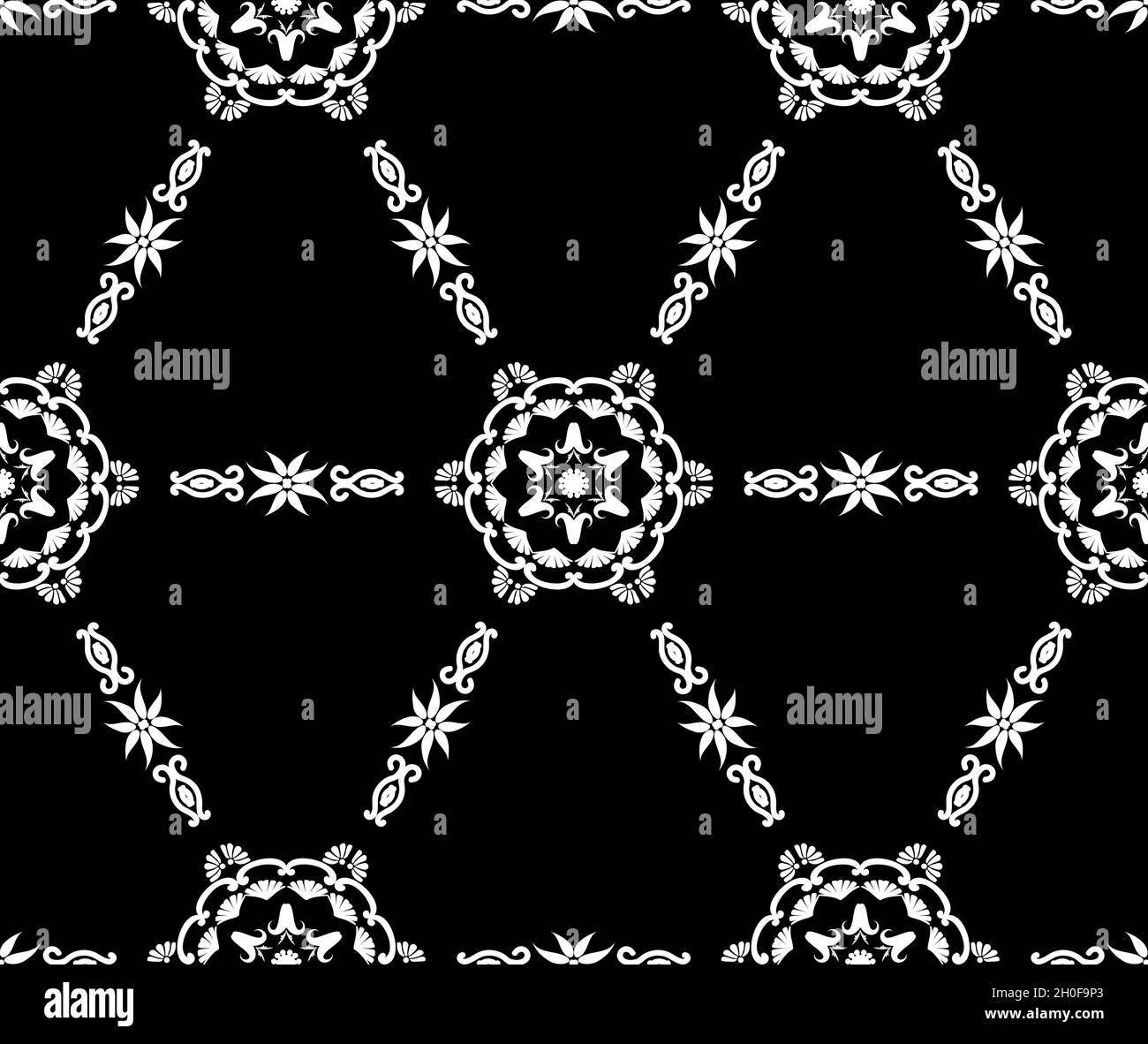 Geometric tiled pattern with ornament. Arabic ethnic seamless background. Decorative texture. Black and white. For fabric, wallpaper, venetian pattern Stock Vector