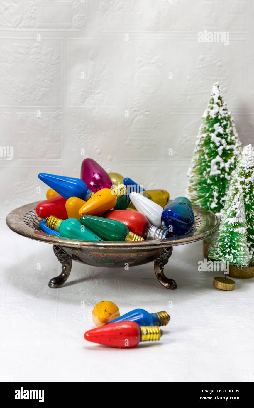 Vintage Christmas String Light Bulbs Stock Photo